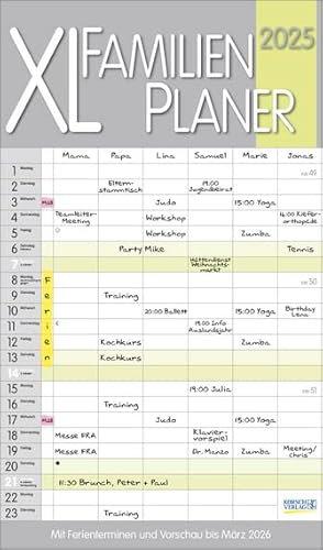 XL Familien Planer Pastell - Familienplaner 2025 für 6 Personen - Korsch-Verlag - Kalender mit 6 Spalten zum Eintragen - 27 cm x 46 cm