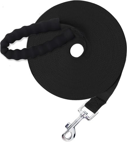 Dubest Correa Perro Adiestramiento, 5M 10M 20M 30M Cuerda Larga para Perros Grandes y Medianos, Acolchado Cómodo,Correa de Entrenamiento para Camping Paseo(20M,Negro)
