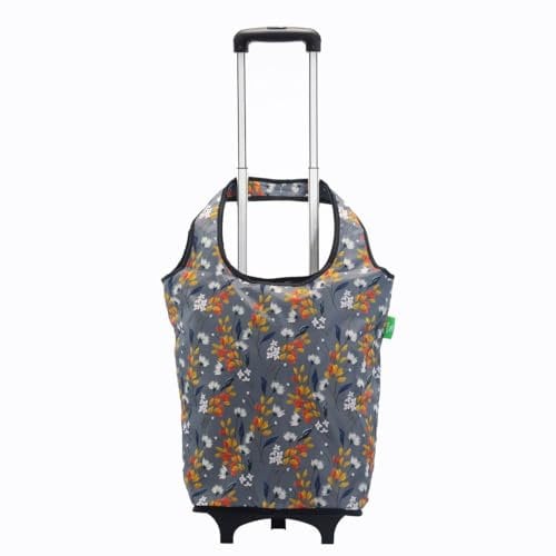 Eco Chic Lightweight Collapsible Shopping Trolley with Detachable Grocery Tote Bag (Flowers Grey)