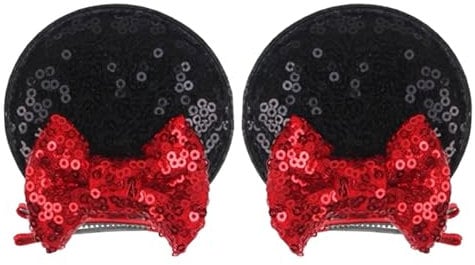Red Minnie Mouse Inspired Sequin Ear Hair Accessories Clips for Girls - 1 Pair (2 pcs)