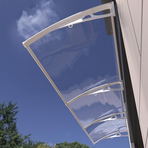 Vordach für Haustür Überdachung aus Weißer Aluminium Transparentes Polycarbonat,Haustürvordach Pultvordach für Draußen Haus Balkon Garage Fenster,Türvordach für Eingangsbereich (60 x 140cm)