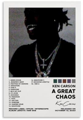 DNHBNV Ken Poster, Motiv: Carson, Rapper, Album, Poster, Leinwand, farbecht, Wandkunst, dekoratives Gemälde für Wohnzimmer, Schlafzimmer, Heimdekoration, 50 x 75 cm, ungerahmter Stil