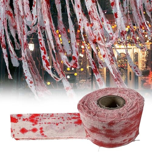 XoeLLe 10M Halloween Deko, Gruselig Halloween-Requisiten, Halloween Blutig, Halloween Blutige Gaze für Halloween Türen, Wände Dekoration, Make-up-Requisiten, Cosplay, Spukhaus DIY Dekoration