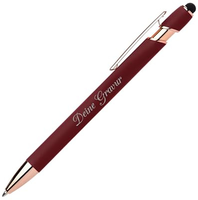 FORYOU24 - Kugelschreiber mit Gravur, Rosegold | Farbe - Weinrot - Personalisierte Stifte Hochwertig Kullis mit Wunschtext & Logo, Auswechselbare Mine | 1MM Strichstärke