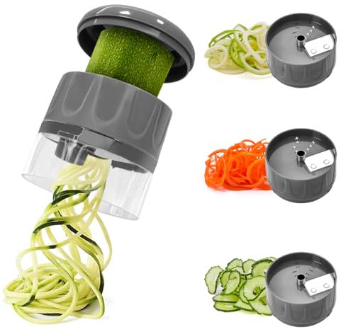 SUREWIN Gemüse-Spiralschneider, 3-in-1-Spiralschneider für Gemüse-Nudeln, verstellbarer Zucchini-Nudelmacher, Gemüseschneider für Gurken, Zucchini, Karotten, Dunkelgrau