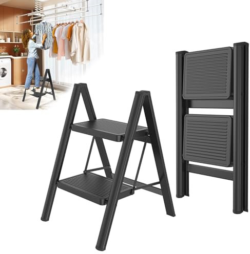 Froadp Escalera plegable de 2 peldaños, antideslizante, de hierro, multifuncional, para casa, cocina y exterior, soporta hasta 250 kg
