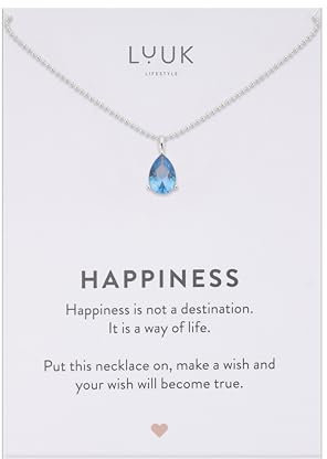 LUUK LIFESTYLE Filigrane Halskette mit blauem Kristall Anhänger aus wasserfestem Edelstahl, Geschenkidee für Frauen, Schmuck Stein mit Bedeutung, Silber