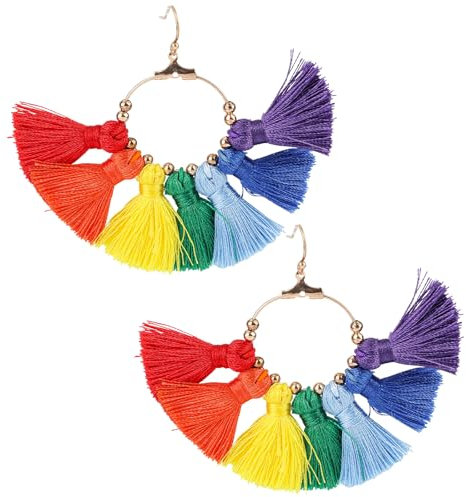 Quasten Regenbogen Ohrringe für Damen, Farbenfrohe Karnevals Ohrring Accessoires Schmuckgeschenk mit Karnevalsthema für Feiertage Partys
