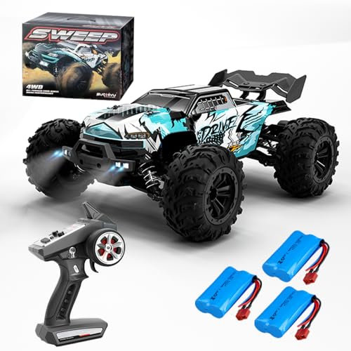 X-Verse 1:16 70KM/H Ferngesteuertes Auto mit Bürstenloser Motor, 4WD RC Auto Geländewagen Offroad, 2.4GHz All Terrain Offroad RC Truck Truggy für Erwachsene, 3 Batterien(Blau)