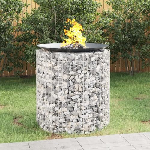 Lechnical Gabion Fire Pit Ø 100 cm Galvanised Iron,Fireplaces-153561
