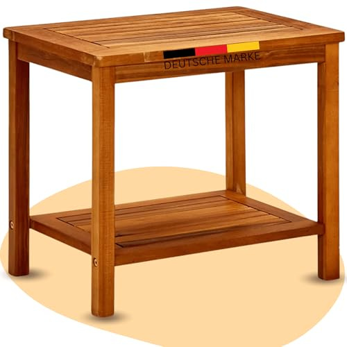 DELUKE® Beistelltisch Holz EMMI - Massivholz, 50x35x45cm | Couchtisch Akazie Beistelltisch Couch Holztisch Outdoor Sofatisch Gartentisch eckig