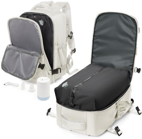 VECAVE Vacuum Travel Backpack for Women, Cabin Bags 45x20x36 for EasyJet, Travel Hand Luggage Backpack Carry-ons Bag with Vacuum Compression, Beige