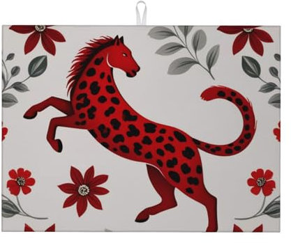 Alfombrilla Escurreplatos Estampado Animal Leopardo Rojo Y Cebra Escurridor Estera De Secado Absorbente Tapete Escurridor, para Vajilla, Fregadero, Ollas Y Sartenes, 41x46cm