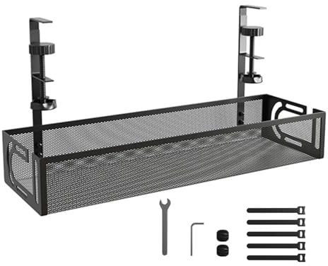 Under Desk Cable Management Tray,No Drill Wire Management Tray,Steel Desk Cable Organizers for Home,Office,Internet Cafe(Black, 1 Pack)