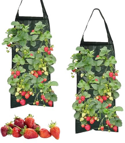 MALNDTK 2pcs Pflanzsack Hängend, Atmungsaktive Vertikale Pflanztasche, 8 Loch Erdbeerpflanzsack, Erdbeerpflanzsack mit stabilen, für Kräuter, Blumen und Pflanzen
