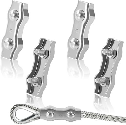 Tunejoy Duplex Clips Serre-Câbles M6 Pince de Câble en Acier Inoxydable 304 pour Fixe 6mm Câble Métalliques Cordes à Linge Voiles de Soleil 4 Pièces