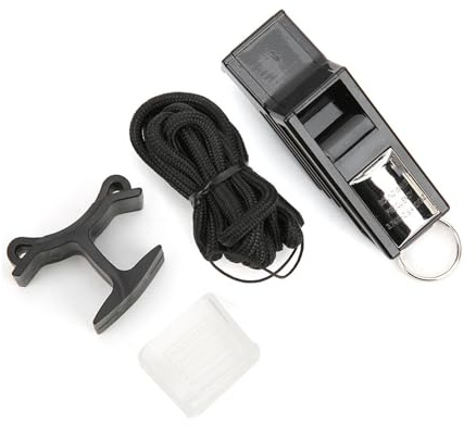 KooingTech Trillerpfeife, Pfeife, Schiedsrichter Pfeife ABS Sportpfeife Cam-Überlebenspfeifen mit Schlüsselband für Fußball Basketball Volleyball (Schwarz Silber)
