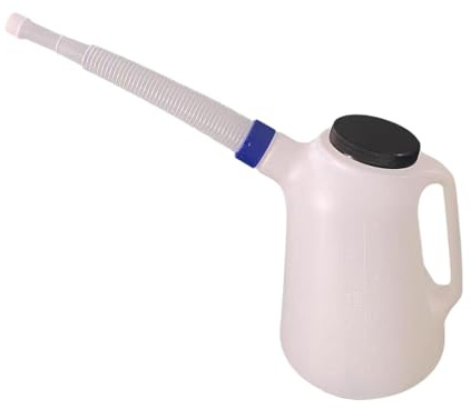 FJMQHU Pichet D'Huile Broc de Vidange Contenant D'Huile Verre Mesureur en PEHD Résistant Aux Chocs Approprié pour L'Entretien de Voiture et 5L, Anneaux Bleus