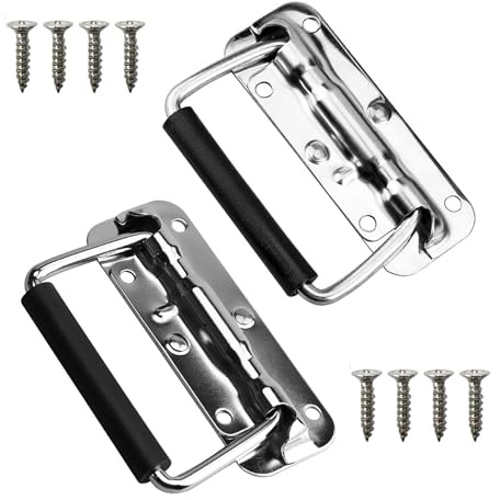 HREDZEO Metal Spring Folding Handles,2 Pcs Box Handles Spring Folding Flight Case Handles Heavy Duty Chest Handle for Toolbox Storage Boxes Flight Case