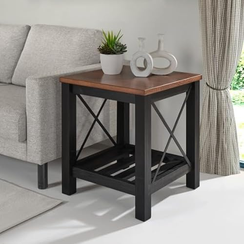 Mercers Furniture Cottage Pine Lamp Table With Storage Shelf Side End Coffee Occasional Painted Black Wood Wooden 60cm High x 50cm Wide x 50cm Deep