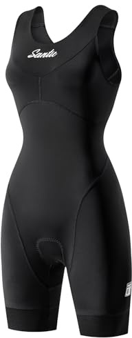 Santic Traje de triatlón acolchado para mujer, traje de triatlón de una pieza, sin mangas, tri-traje de bicicleta, traje skinnsuit de secado rápido que adelgaza traje de ciclismo, Negro , M
