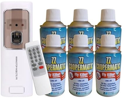 Pack Diffuseur Insecticide Automatique télécommande + 6 Bouteilles de Pyrèthre naturel zz coopermatic fly killer