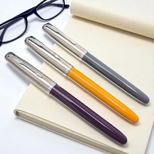 Jinhao 86 Fountain Pen of 3 Pack (Khaki,Grey,Grape Purplee), Extra Fine Nib with Ink Converter