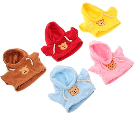 GALPADA 5 Stück Teiliges Handgemachte Bärenkleidung mit Kapuzenpullover Shirt Enge Passform für Plüschbären Niedliche DIY Outfits für Kuscheltiere in Gelb Blau Rot Braun