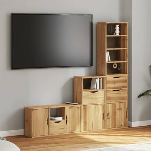 HETFTJN Wohnwand ODDA 79x24x40 cm TV-Schrank Lowboard aus massiver Kiefer Honigwachs modernes Sideboard mit reichlich Stauraum modular für Wohnzimmer und Flur