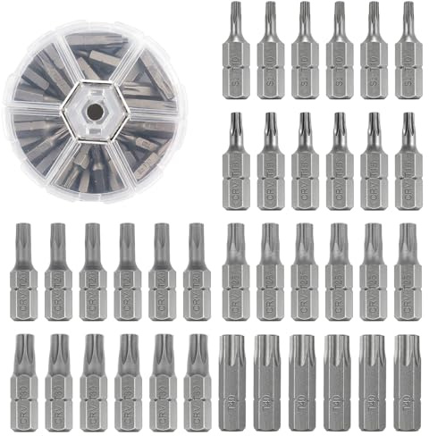MISIQIMA 36 Stück 25mm Torx Bit Set T10/T15/T20/T25/T30/T40, Bitsatz Inbus Torx, Ersatz Bits mit 1/4 Zoll Sechskantgriff, für Manuelle Schraubendreher und Bohrmaschinen