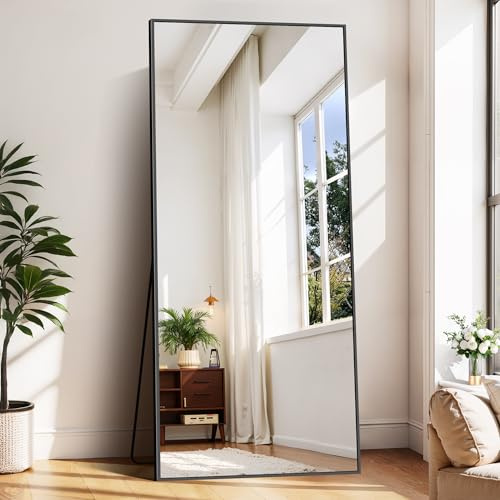 BONEWEI Ganzkörperspiegel 203 x 91 cm, Groß Standspiegel mit schwarzem Aluminiumrahmen, Großer Wandspiegel, Rechteckiger Bodenspiegel, für Schlafzimmer, Eingangsbereich, Flur, Heimdekorationn