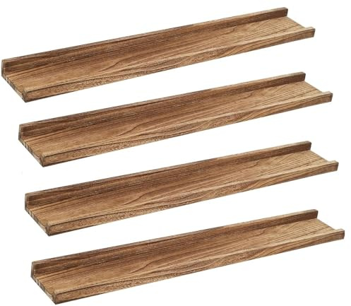 PHOENANCEE Solid Wood, 91.5cm Wall Picture Shelves Ledge, Rustic Wood Floating Shelf, Decorative Display Photo Racks For Living Room, Kitchen, Bedroom, Kitchen, Books, Set of 4, Carbonized Black