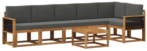 vidaXL Outdoor-Sofagarnitur 7 pcs Natur und Anthrazit Polyester, Modernes Garten-Sofa Set, wetterfestes Möbel, Sektional für die Terrasse, Akazienholz, Entspannung im Freien