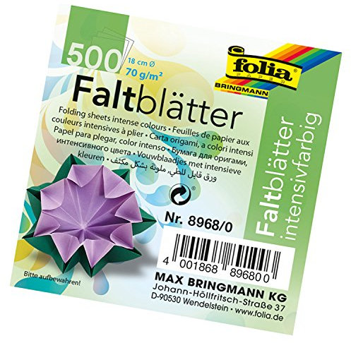 folia 8968/0 - Faltblätter rund, Durchmesser 18 cm, 70 g/qm, 500 Blatt sortiert in 10 Farben - ideal zum Falten und Formen von wunderschönen Figuren und andere kreative Bastelarbeiten