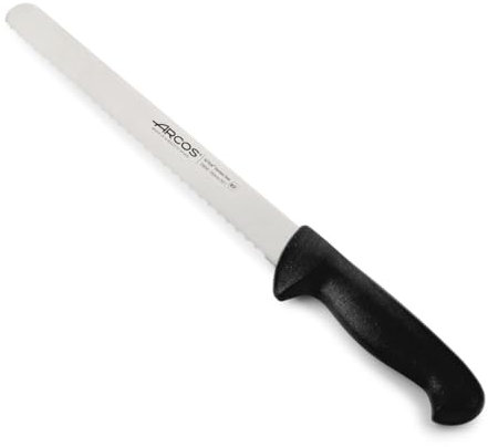 Arcos Serie 2900 - Cuchillo Pastelero - Hoja Serrada de Acero Inoxidable NITRUM de 250 mm - Mango inyectado en Polipropileno Color negro