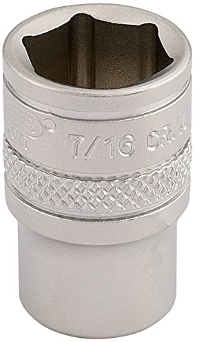 Draper 16525 1/4 Square Drive Micro Satin Chrome Imperial Socket, 7/16 Size , Blue