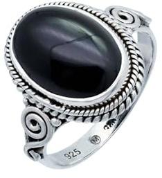 mantraroma Damen Silberring 925 mit Onyx – Schwarzer Cabochon Edelstein Ring, eleganter Vintage Schmuck