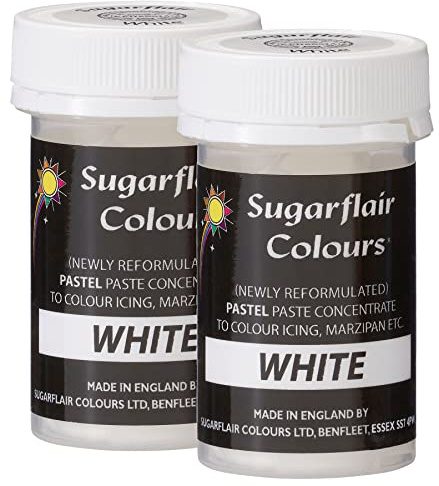 Sugarflair White Pastel Food Colouring Paste, Highly Concentrated for Use with Sugar Pastes, Buttercream, Royal Icing or Cake Mix, Subtle Colour Dye - 25g (Pack of 2)