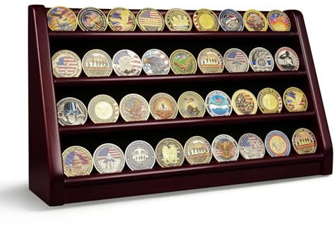 ASmileIndeep Medaillenständer, 4 Reihen, Militär-Challenge-Coin-Ständer, Mahagoni-Finish, Holz