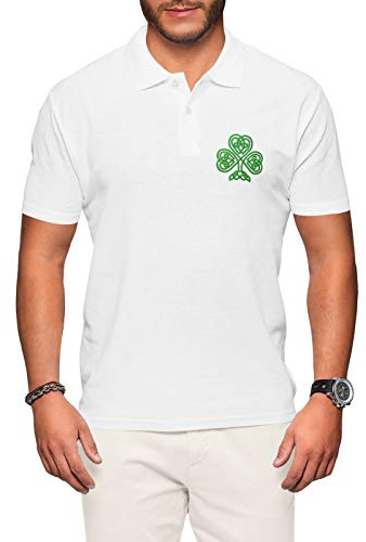 Irland Rugby-Poloshirt – Irisches Jersey, kurzärmeliges Oberteil, grünes gesticktes Abzeichen – für Herren-Polo-T-Shirts, weiß, M