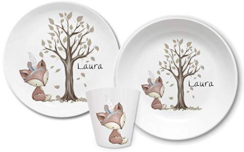 Kindergeschirr mir Namen Fuchs mit Feder