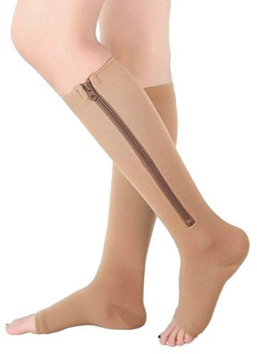 AXspeed Kompressionssocken mit Reißverschluss für Herren und Damen, offener Zeh Kompressionsstrümpfe für Laufen und Fitness, Krankenschwestern, Krampfadern