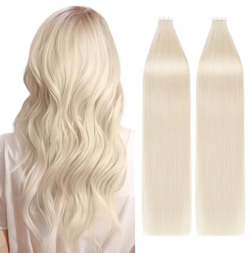 TESS Tape Extensions Echthaar Blond 40 Stück 55 cm Haarverlängerungen Remy Human Hair günstig 100 g Tape in Extensions Echthaar (#070-platin Blond 40er Pack)