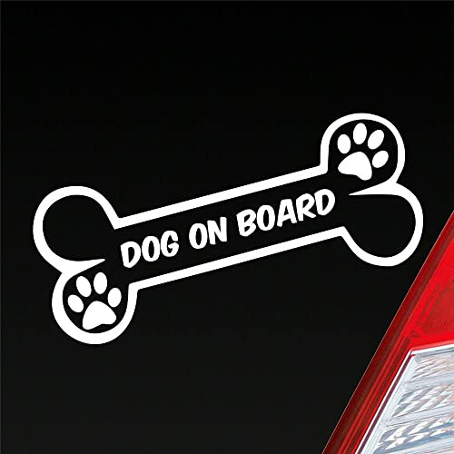 Auto Aufkleber Dog on Board Knochen Hund an Bord Dog Pfote 15x6 cm Weiss Glanz Sticker Heckscheibenaufkleber
