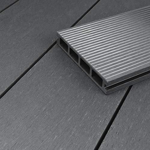 HORI® WPC-Terrassendiele Kuba Hohlkammer I Terrassen-Komplettset inkl. 40x60 mm Unterkonstruktion & Clips I Wetterfest, langlebig, pflegeleicht. Fläche: 5 m² I 3,20 m Dielenlänge I Grau