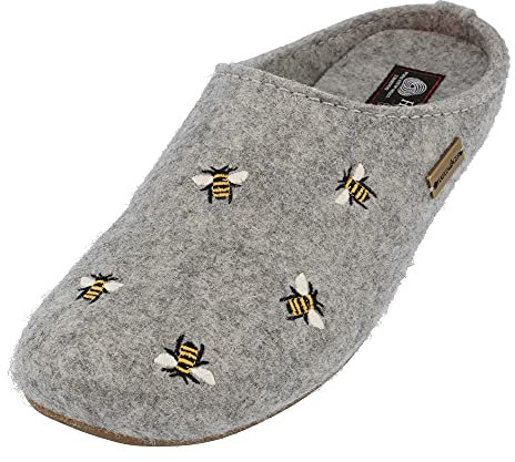 HAFLINGER Everest Api Filzpantofffeln mit Applikation Steingraumeliert (84), Gr. 38