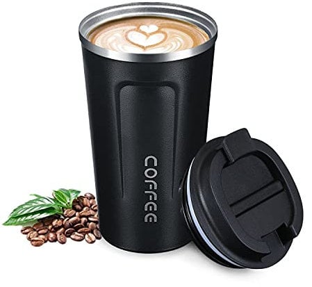 Flintronic Tasse à Café, Tasse à Café de Voyage Isolée 510ml Couvercle étanche, Bouteille Thermos en Acier Inoxydable, Tasse à Café Tasse Thermique de Voyage Hermétique Réutilisable avec Une Brosse