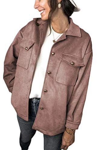 Onsoyours Veste Court Elegante De Style Motard pour Femme Simili Cuir Plusieurs Boutons Femmes Moto Style Manteau Suède Jacket Overcoat A Rose L