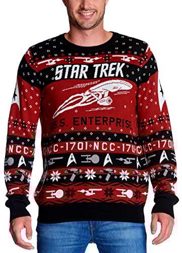 Elbenwald Star Trek Strickpullover mit USS Enterprise Motiv für Herren Damen Unisex Baumwolle rot - S