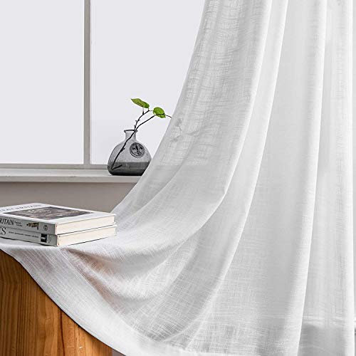 Carvapet CUBE-R-WT-140245 Weiß Vorhänge Transparent Gardinen in Leinen Optik für Wohnzimmer Schlafzimmer, 2er Set 245x140cm
